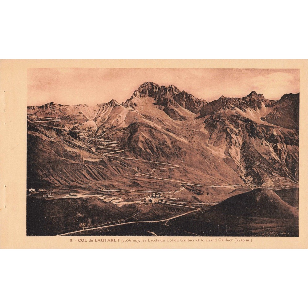 Vintage Col du Lautaret Grand Galibier French Alps Photogravure Postcard Sepia